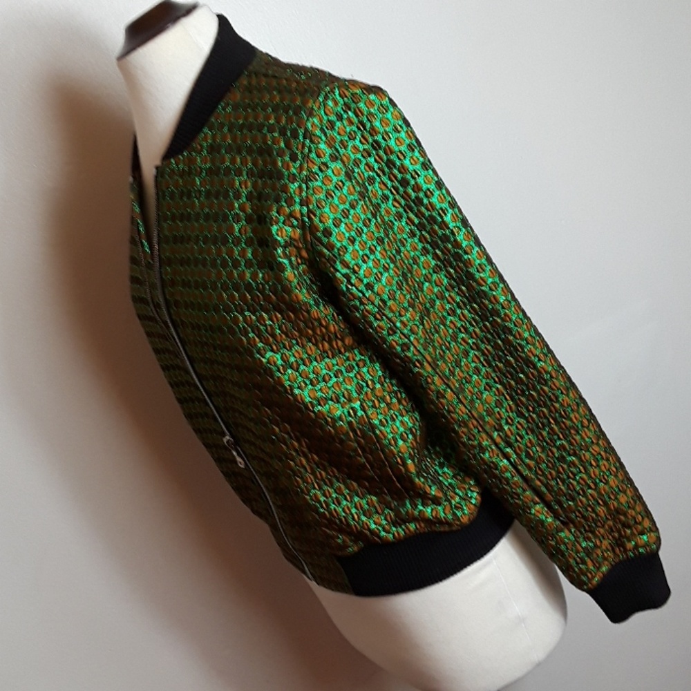 Green Patterned Bomber Jacket - Picture 4 of 11